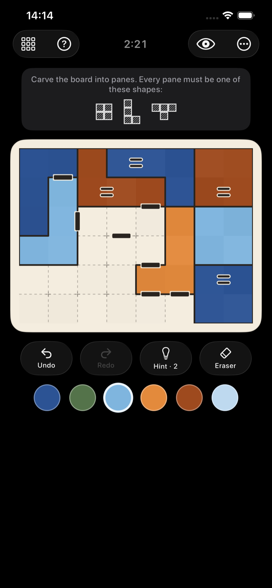 Dark mode board with a larger puzzle